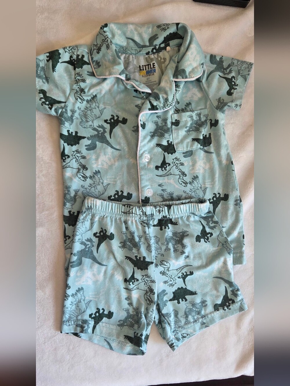 Little Me Light Blue Dinosaur Short Pajama Set